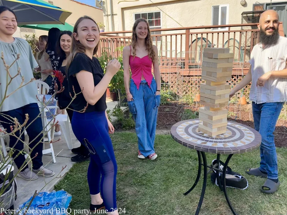 group of students playing jenga
